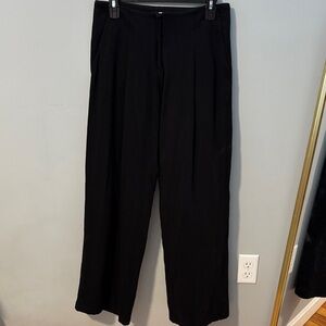 Italian Designer Elegant Soft Flowy Black Wide Leg Women's Pants